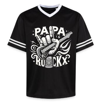 papa rockx fête des pères papa cadeau papa papa - T-shirt de foot unisexe en mesh - noir/blanc - Devant - AI Model Female 172 light (172cm) & AI Model Male 185 light (185cm)