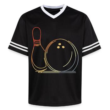 Bowling Ball and Pin Sketch - Unisex Football Style Mesh T-Shirt - black/white - Front - AI Model Female 172 light (172cm) & AI Model Male 185 light (185cm)