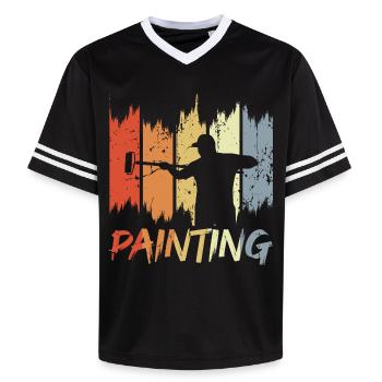 Retro Painter - Unisex Football Style Mesh T-Shirt - black/white - Front - AI Model Female 172 light (172cm) & AI Model Male 185 light (185cm)
