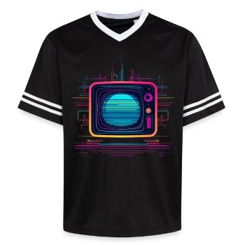 TV 80s Look - Unisex Football Style Mesh T-Shirt - black/white - Front - AI Model Female 172 light (172cm) & AI Model Male 185 light (185cm)