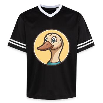 Gans Kawaii Cartoon Figur Tier Haustier Gesicht - Unisex Football Style Mesh T-Shirt - Schwarz/Weiß - Vorne - AI Model Female 172 light (172cm) & AI Model Male 185 light (185cm)