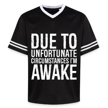 aufgrund unglücklicher Umstände bin ich wach - Unisex Football Style Mesh T-Shirt - Schwarz/Weiß - Vorne - AI Model Female 172 light (172cm) & AI Model Male 185 light (185cm)