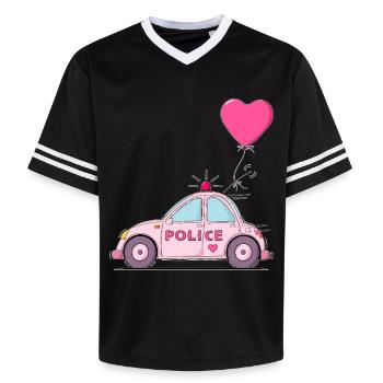 Police Herz Rosa - Unisex Football Style Mesh T-Shirt - Schwarz/Weiß - Vorne - AI Model Female 172 light (172cm) & AI Model Male 185 light (185cm)