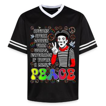 Peace is the most important thing - Unisex Football Style Mesh T-Shirt - black/white - Front - AI Model Female 172 light (172cm) & AI Model Male 185 light (185cm)