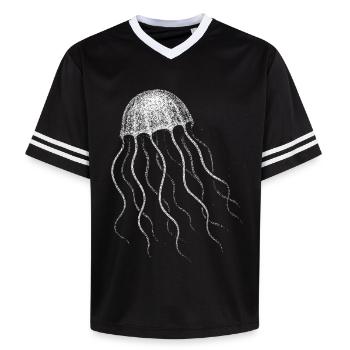 Qualle - Unisex Football Style Mesh T-Shirt - Schwarz/Weiß - Vorne - AI Model Female 172 light (172cm) & AI Model Male 185 light (185cm)