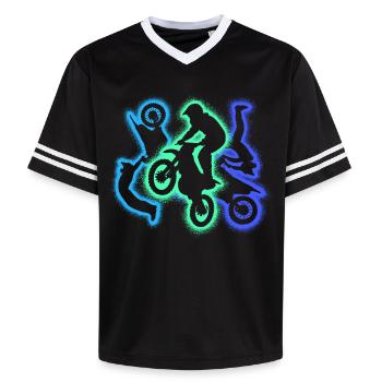 Dirt biker dirt bike silhouettes men's motocross - Unisex Football Style Mesh T-Shirt - black/white - Front - AI Model Female 172 light (172cm) & AI Model Male 185 light (185cm)