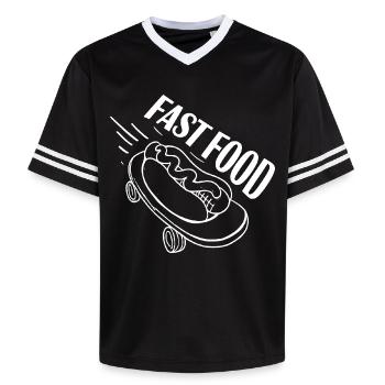 Schneller Hotdog Skateboard Longboard - Unisex Football Style Mesh T-Shirt - Schwarz/Weiß - Vorne - AI Model Female 172 light (172cm) & AI Model Male 185 light (185cm)