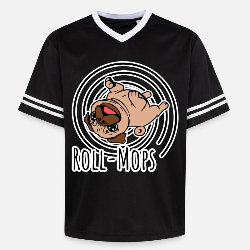 Rollender Mops - Ein Roll-Mops - Unisex Football Style Mesh T-Shirt - Schwarz/Weiß