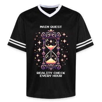 Quête principale : Rappel à la réalité toutes les heures | Rêve lucide - T-shirt de foot unisexe en mesh - noir/blanc - Devant - AI Model Female 172 light (172cm) & AI Model Male 185 light (185cm)