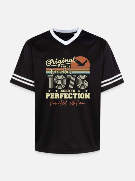 49th Birthday | Original December 1976 - Unisex Football Style Mesh T-Shirt - black/white