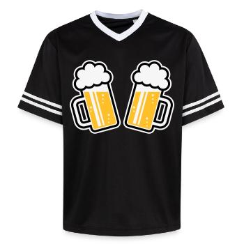 2 Bierkrüge Prosten Zu, Prosit! (Bier Maßkrüge 3C) - Unisex Football Style Mesh T-Shirt - Schwarz/Weiß - Vorne - AI Model Female 172 light (172cm) & AI Model Male 185 light (185cm)
