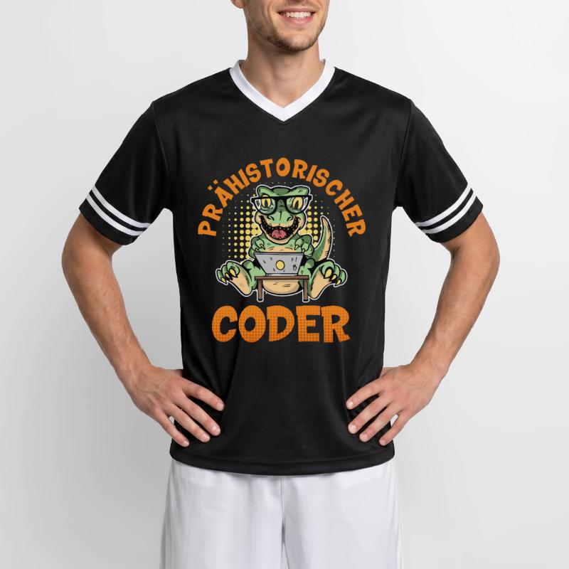 Coding PREHISTORIC CODER Fun Unisex Football Style Mesh T-Shirt