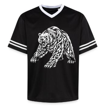 Tribal Grizzly – Wild Bear Motif - Unisex Football Style Mesh T-Shirt - black/white - Front - AI Model Female 172 light (172cm) & AI Model Male 185 light (185cm)