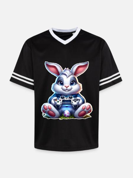 Easter Bunny Gaming Gamer - Unisex Football Style Mesh T-Shirt - black/white