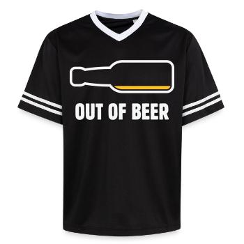 Out Of Beer (Bier / Bierchen / Biertrinker NEG 2C) - Unisex Football Style Mesh T-Shirt - Schwarz/Weiß - Vorne - AI Model Female 172 light (172cm) & AI Model Male 185 light (185cm)