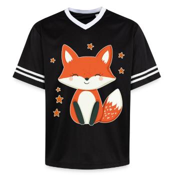 Fox and Stars - Unisex Football Style Mesh T-Shirt - black/white - Front - AI Model Female 172 light (172cm) & AI Model Male 185 light (185cm)