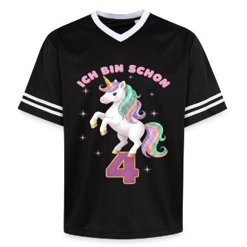 5. Geburtstag Einhorn Mädchen Ich bin schon 5 - Unisex Football Style Mesh T-Shirt - Schwarz/Weiß - Vorne - AI Model Female 172 light (172cm) & AI Model Male 185 light (185cm)