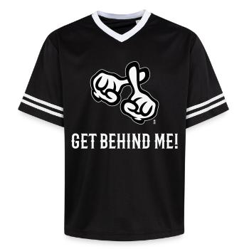 Derrière moi ! (Croix / Bible / Religion / NEG 2C) - T-shirt de foot unisexe en mesh - noir/blanc - Devant - AI Model Female 172 light (172cm) & AI Model Male 185 light (185cm)