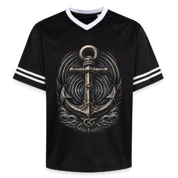 Shanty Chor Seemannslieder - Unisex Football Style Mesh T-Shirt - Schwarz/Weiß - Vorne - AI Model Female 172 light (172cm) & AI Model Male 185 light (185cm)