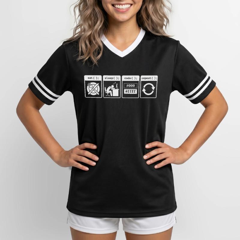 Eat Sleep Code Repeat – Coder Workflow Design Unisex Football Style Mesh T-Shirt