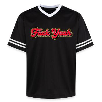 Fuck Yeah 3D Red Script - Unisex Football Style Mesh T-Shirt - black/white - Front - AI Model Female 172 light (172cm) & AI Model Male 185 light (185cm)