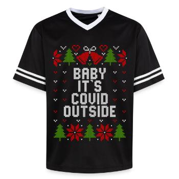 Ugly Christmas Baby It's Covid Outside - Unisex Football Style Mesh T-Shirt - black/white - Front - AI Model Female 172 light (172cm) & AI Model Male 185 light (185cm)