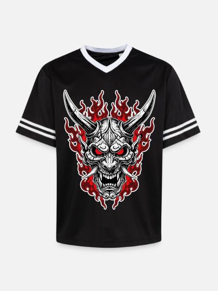 Oni-Maske Höllenporträt Rot Schwarz - Unisex Football Style Mesh T-Shirt - Schwarz/Weiß