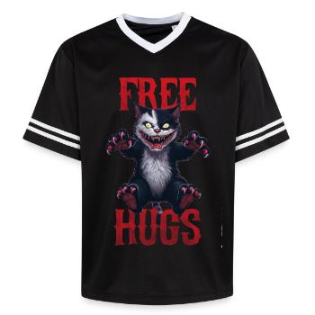 Lustige Umarmungen kostenlos Horror Dark Cat Humor - Unisex Football Style Mesh T-Shirt - Schwarz/Weiß - Vorne - AI Model Female 172 light (172cm) & AI Model Male 185 light (185cm)