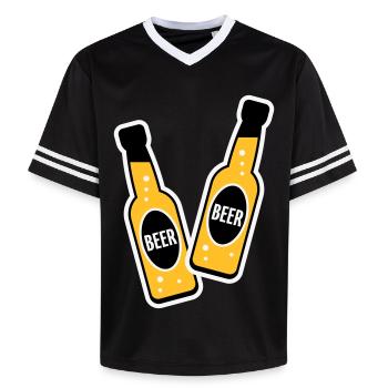 2 Toasting Beer Bottles (Beery / NEG / 2C) - Unisex Football Style Mesh T-Shirt - black/white - Front - AI Model Female 172 light (172cm) & AI Model Male 185 light (185cm)