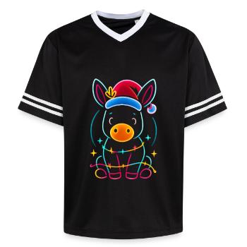Donkey Elf Christmas Funny Gift - Unisex Football Style Mesh T-Shirt - black/white - Front - AI Model Female 172 light (172cm) & AI Model Male 185 light (185cm)