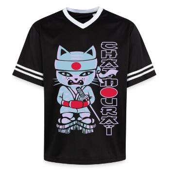 Chat mouraï flex - Unisex Football Style Mesh T-Shirt - black/white - Front - AI Model Female 172 light (172cm) & AI Model Male 185 light (185cm)