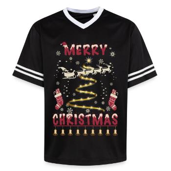 Frohe Weihnachten - Unisex Football Style Mesh T-Shirt - Schwarz/Weiß - Vorne - AI Model Female 172 light (172cm) & AI Model Male 185 light (185cm)
