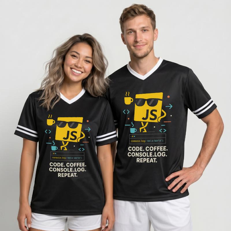 Code Coffee Console.log Repeat JavaScript Program Unisex Football Style Mesh T-Shirt