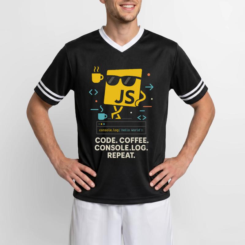 Code Coffee Console.log Repeat JavaScript Program Unisex Football Style Mesh T-Shirt
