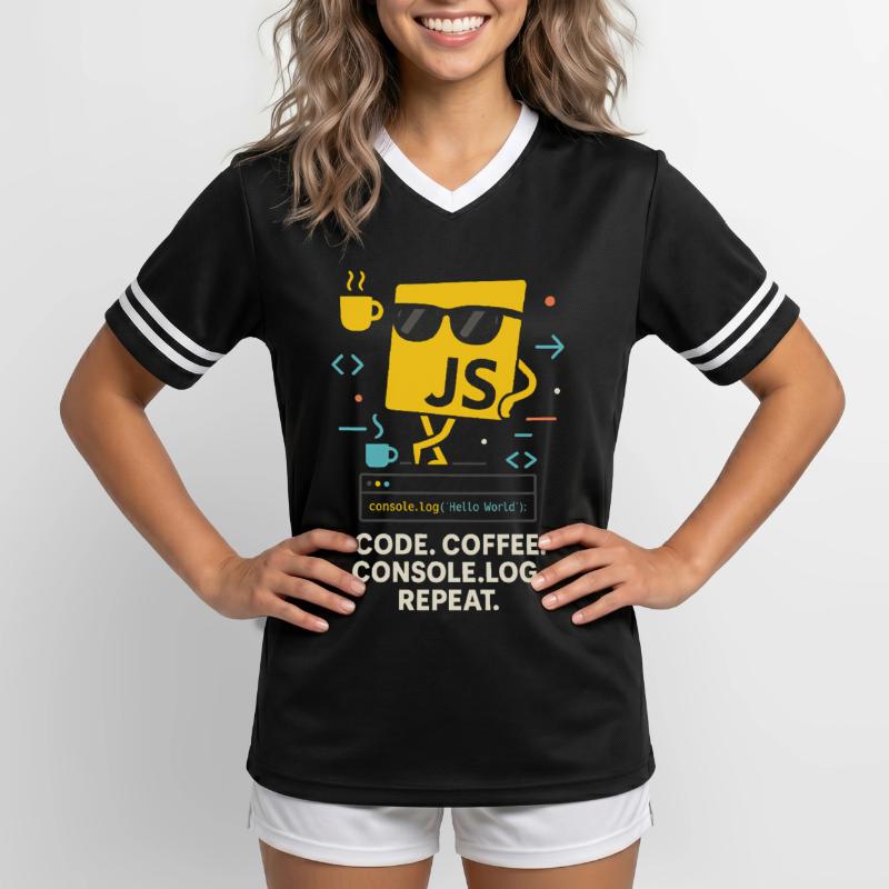 Code Coffee Console.log Repeat JavaScript Program Unisex Football Style Mesh T-Shirt