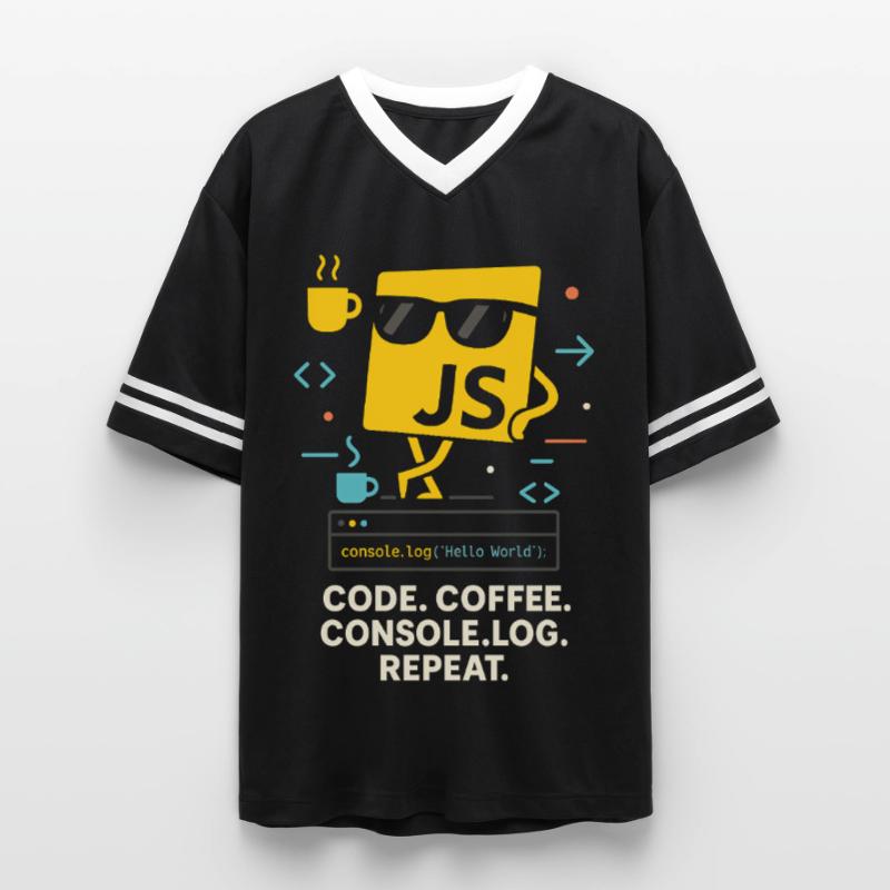 Code Coffee Console.log Repeat JavaScript Program Unisex Football Style Mesh T-Shirt