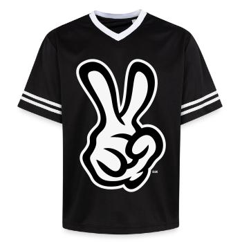 Victory Hand Signals (Right Hand / NEG / 2C) - Unisex Football Style Mesh T-Shirt - black/white - Front - AI Model Female 172 light (172cm) & AI Model Male 185 light (185cm)