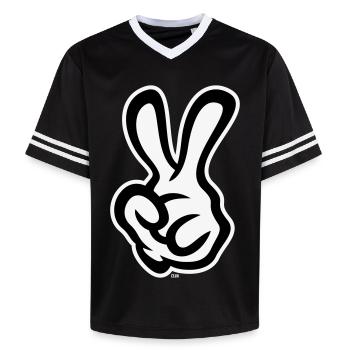 Victory Hand Signals (Left Hand / NEG / 2C) - Unisex Football Style Mesh T-Shirt - black/white - Front - AI Model Female 172 light (172cm) & AI Model Male 185 light (185cm)