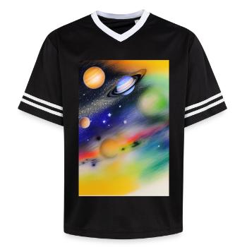 Weltall und Planeten - Unisex Football Style Mesh T-Shirt - Schwarz/Weiß - Vorne - AI Model Female 172 light (172cm) & AI Model Male 185 light (185cm)