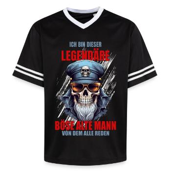 I'm this Legendary Evil Old Man - Unisex Football Style Mesh T-Shirt - black/white - Front - AI Model Female 172 light (172cm) & AI Model Male 185 light (185cm)