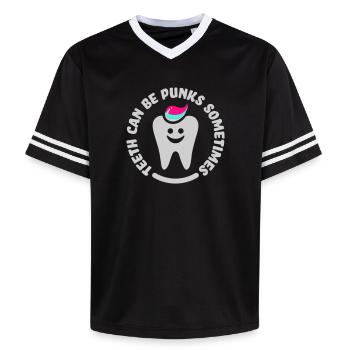 teeth punk zahn - Unisex Football Style Mesh T-Shirt - black/white - Front - AI Model Female 172 light (172cm) & AI Model Male 185 light (185cm)