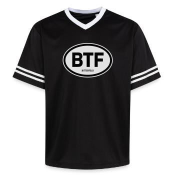 BTF Bitterfeld - Unisex Football Style Mesh T-Shirt - Schwarz/Weiß - Vorne - AI Model Female 172 light (172cm) & AI Model Male 185 light (185cm)