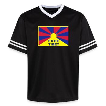 Free Tibet - Unisex Football Style Mesh T-Shirt - black/white - Front - AI Model Female 172 light (172cm) & AI Model Male 185 light (185cm)