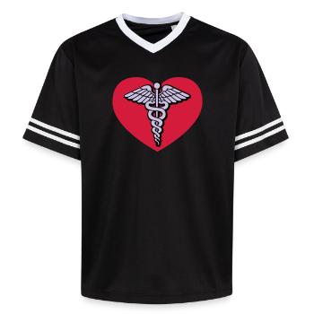 Doctor of love - Unisex Football Style Mesh T-Shirt - black/white - Front - AI Model Female 172 light (172cm) & AI Model Male 185 light (185cm)