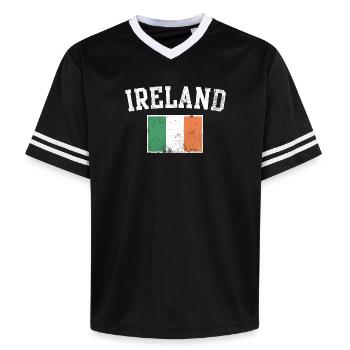 Irland Flagge Varsity Wappen Abschlag - Unisex Football Style Mesh T-Shirt - Schwarz/Weiß - Vorne - AI Model Female 172 light (172cm) & AI Model Male 185 light (185cm)