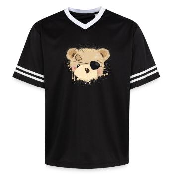 niedliches Piraten Teddy Graffiti mit Augenklappe - Unisex Football Style Mesh T-Shirt - Schwarz/Weiß - Vorne - AI Model Female 172 light (172cm) & AI Model Male 185 light (185cm)