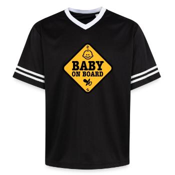 baby on board - Unisex Football Style Mesh T-Shirt - black/white - Front - AI Model Female 172 light (172cm) & AI Model Male 185 light (185cm)