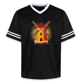 golden windmill with a shining background - Unisex Football Style Mesh T-Shirt - black/white - Front - AI Model Female 172 light (172cm) & AI Model Male 185 light (185cm)