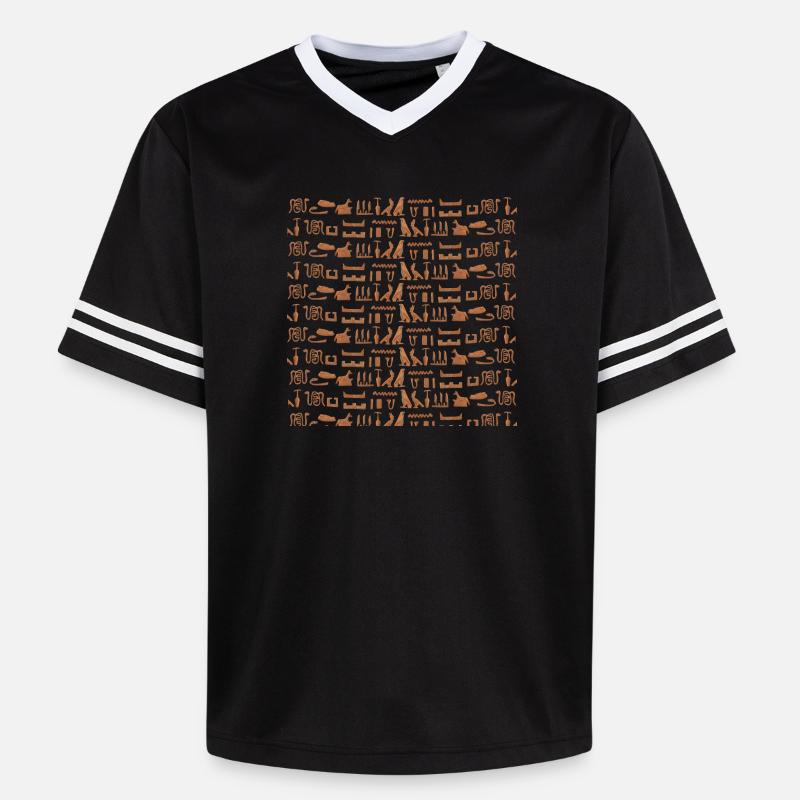 Ancient Egypt, hieroglyphic pattern, gift idea - Unisex Football Style Mesh T-Shirt - black/white