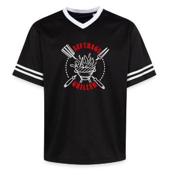 Auftragsgriller Grillen BBQ Grillmeister Geschenk - Unisex Football Style Mesh T-Shirt - Schwarz/Weiß - Vorne - AI Model Female 172 light (172cm) & AI Model Male 185 light (185cm)